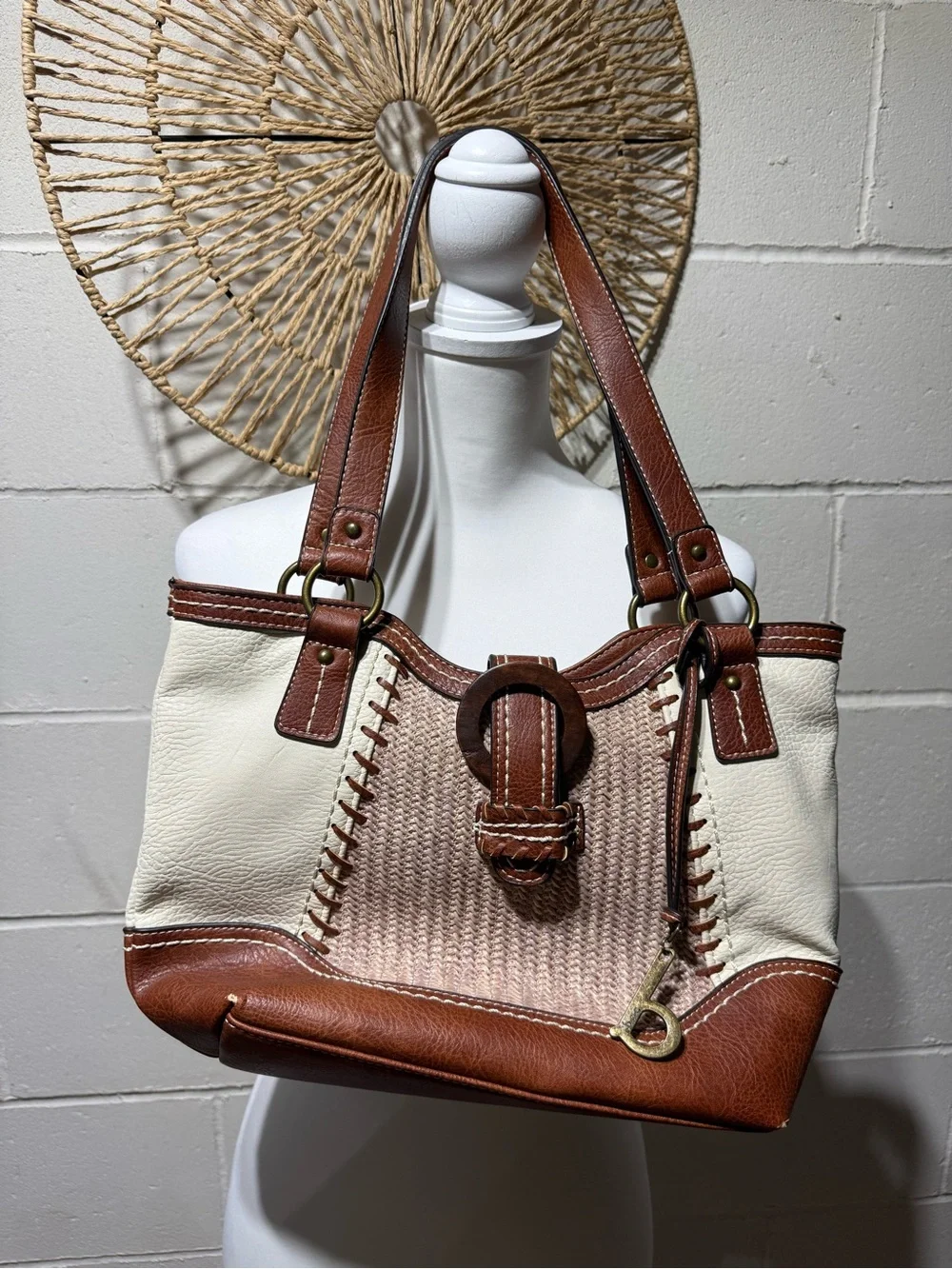BOC Womens Brown and Cream Leather-Trim Tote Bag